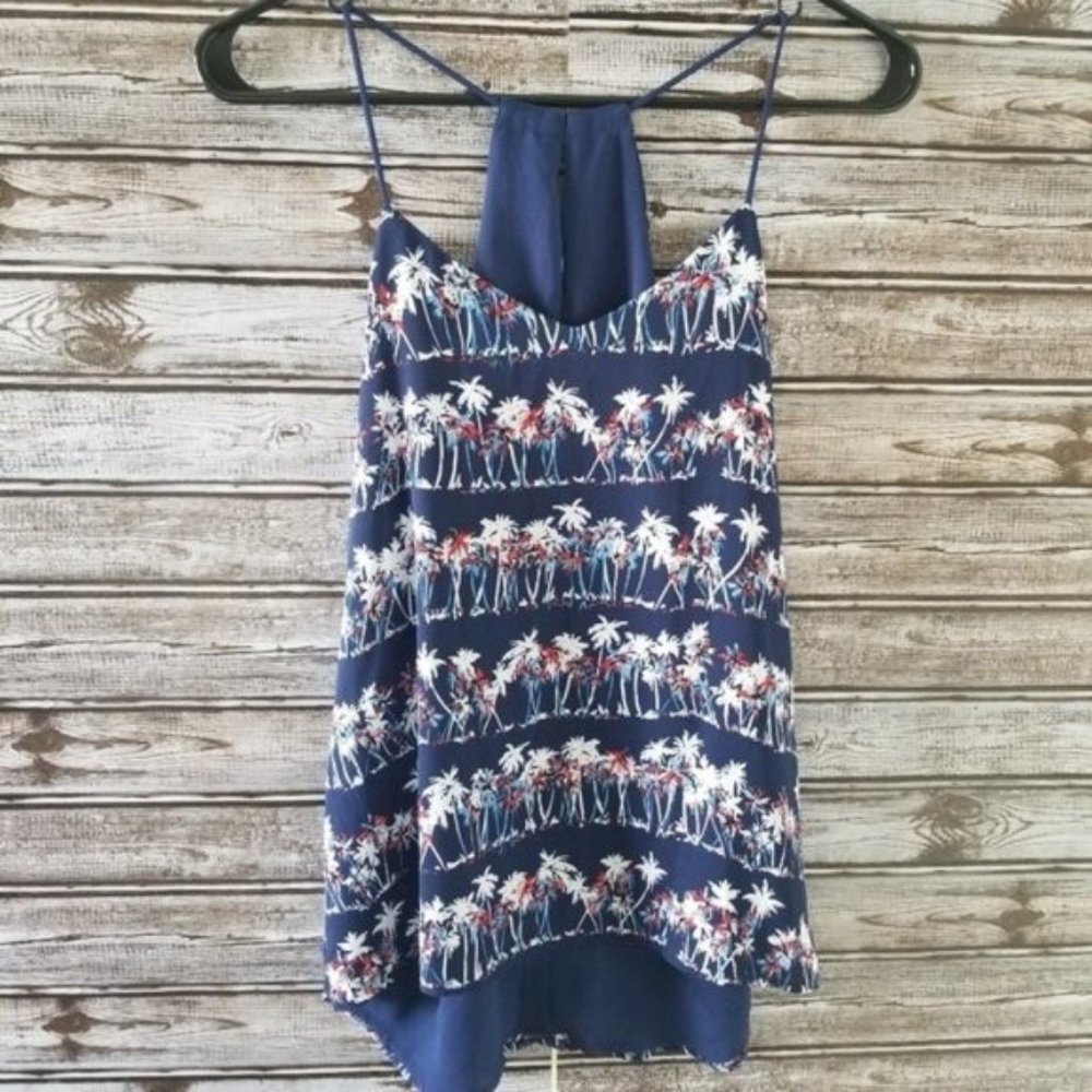 Express Women's Strappy Tank Top/Blouse Size XS Red‎ White Blue Palm Tree Cutout
